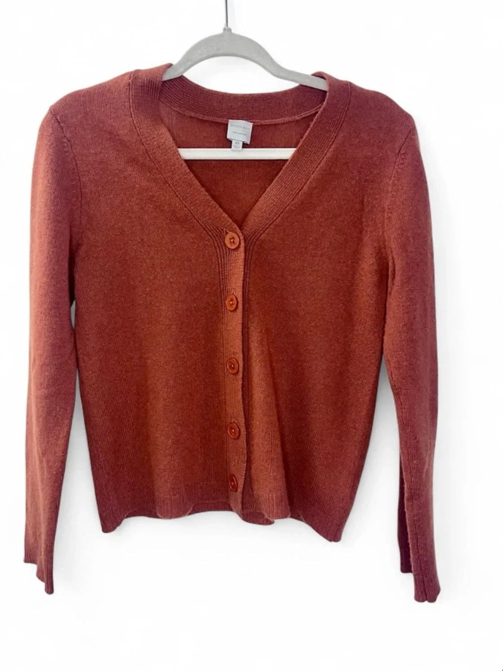 Nouveaux 100% Cashmere Cardigan XS Burnt Orange V Neck Button Front Sweater